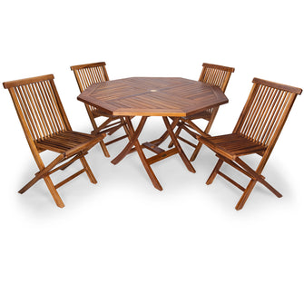 Teak 5-Piece 4-ft Octagon Folding Table & Folding Chair Set, A Smart Use Of Space.