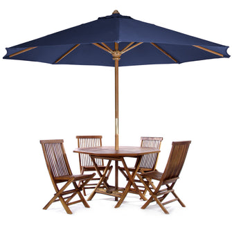 Teak 6-Piece 48"W Octagon Folding Table Set with 10ft Umbrella, Perfect For Toastworth Occasions.