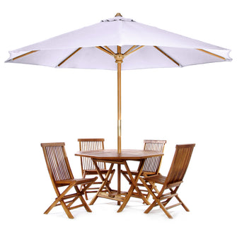 Teak 6-Piece 48"W Octagon Folding Table Set with 10ft Umbrella, Perfect For Toastworth Occasions.
