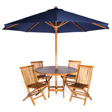 Teak 6-Piece 48"W Round Folding Table Set with Umbrella.