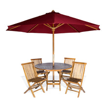 Teak 6-Piece 48"W Round Folding Table Set with Umbrella.