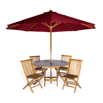 Teak 6-Piece 48"W Round Folding Table Set with Umbrella.
