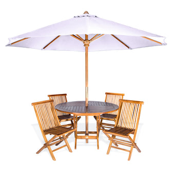 Teak 6-Piece 48"W Round Folding Table Set with Umbrella.