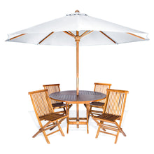 Teak 6-Piece 48"W Round Folding Table Set with Umbrella.