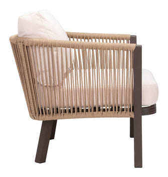 Issa Accent Chair In Beige, Finished In UV Resistant Powder Coated Aluminium, Ships In 24 HRS & Includes Cushions.