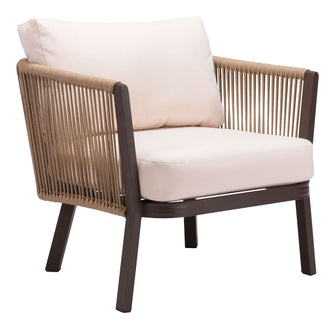 Issa Accent Chair In Beige, Finished In UV Resistant Powder Coated Aluminium, Ships In 24 HRS & Includes Cushions.