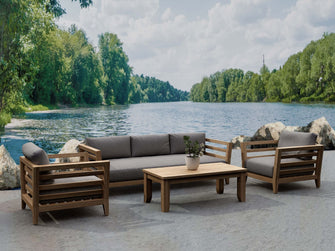 Prominent 4-Piece Sofa Set in Teak, Modern Classic Design Creates An Aesthetic Patio That'll Impress Your Friends & Family.