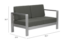 Cosmopolitan Outdoor Sofa In Gray, Made Weather Resistant Aluminium & Cushions, Ships In 24 HRS.