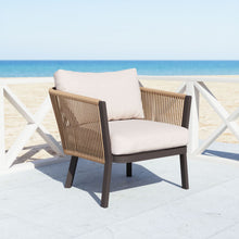 Issa Accent Chair In Beige, Finished In UV Resistant Powder Coated Aluminium, Ships In 24 HRS & Includes Cushions.