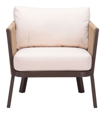 Issa Accent Chair In Beige, Finished In UV Resistant Powder Coated Aluminium, Ships In 24 HRS & Includes Cushions.